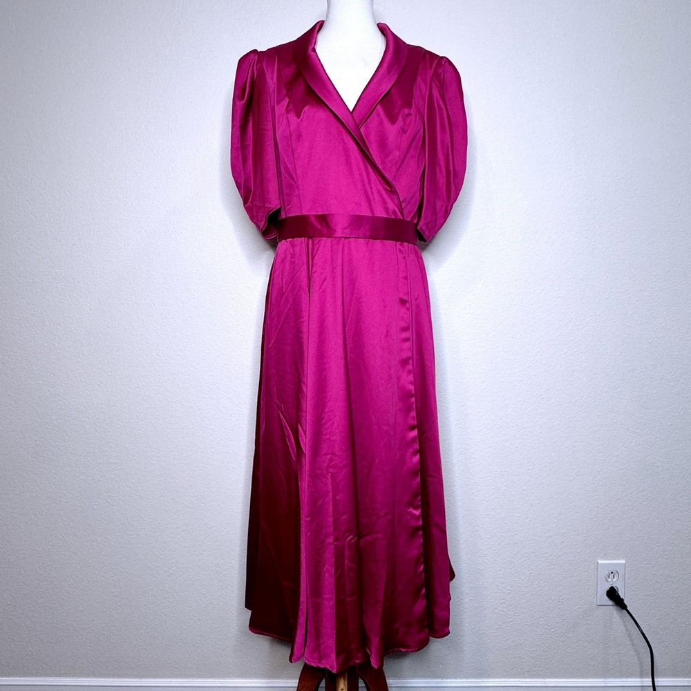 IEENA for Mac‎ Duggal Satin Magenta Midi Short Sleeve Dress 10 Formal Mother Of